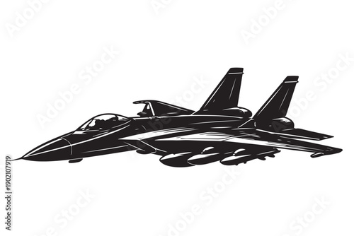 Fighter Jet Silhouette Side View Swept Wings