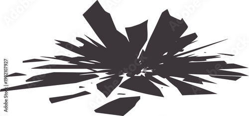 Dark silhouette of shattered glass with sharp jagged fragments