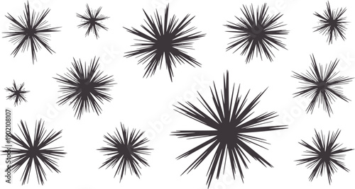 Handdrawn black starburst explosions with varying sizes abstract