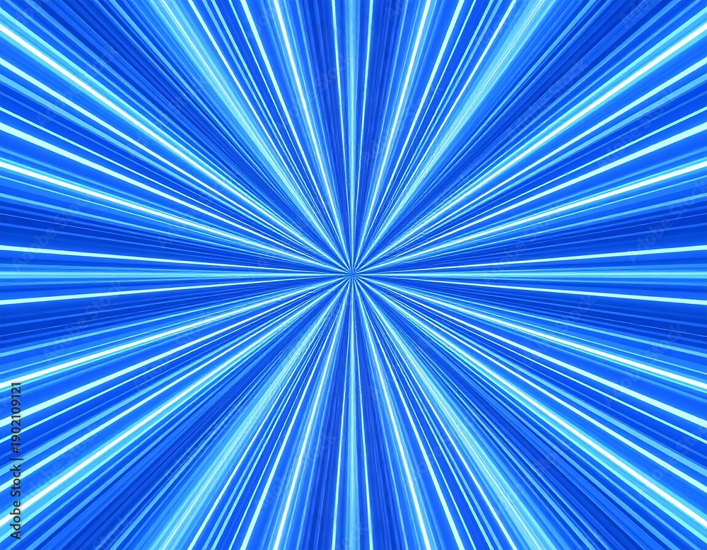 Obraz premium A vibrant, radial design features converging, luminescent lines against a gradient blue backdrop, creating a sense of energy