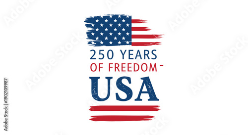 USA 250 Years of Freedom patriotic logo with American flag, vector illustration for banner or poster