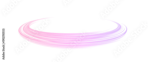 Magic spiral swirl with glowing round neon ring. Dynamic fantasy light effect, transparent power curve and luxury motion trail with electricity and sparkle.