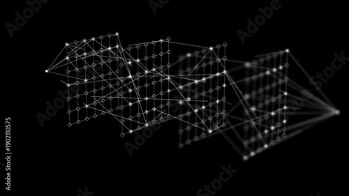 3D Animation of a Deep Learning Neural Network, Loops.
An abstract visualization of an artificial intelligence (AI) neural network with glowing nodes and connecting lines.