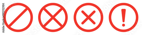 vector illustration: set of red prohibition signs and forbidden symbols collection isolated on white or transparent png