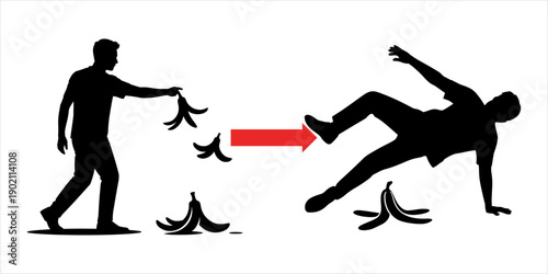 Warning: Throwing Banana peels on the road can be dangerous for others, Silhouette Illustration