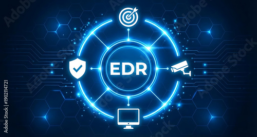 EDR concept, endpoint detection and response software concept, combine elements of both endpoint antivirus and endpoint management solutions to detect, investigate