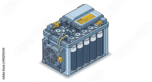 Complex industrial machine component with intricate details and metallic finish.