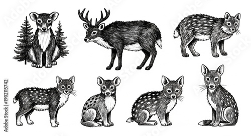 Collection of Vintage Deer Illustrations.