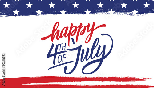 Happy 4th of July vector banner with red, white, and blue colors, starry background, for Independence Day celebration or patriotic greeting card, Isolated on transparent background, png