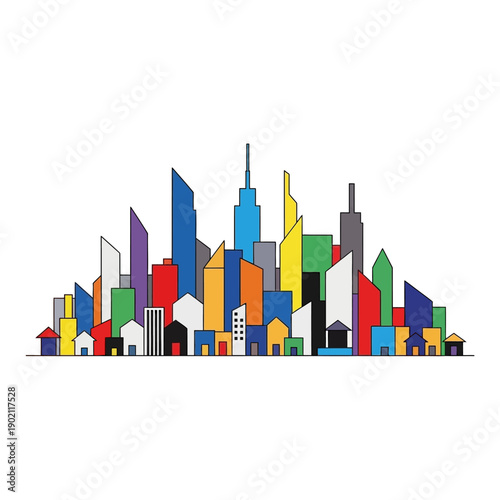 Colorful City Skyline Illustration with Skyscrapers.