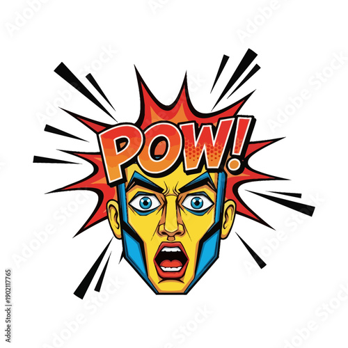 Comic Book Style Shocked Cartoon Face Expression.