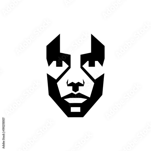 Geometric Black and White Face Illustration.