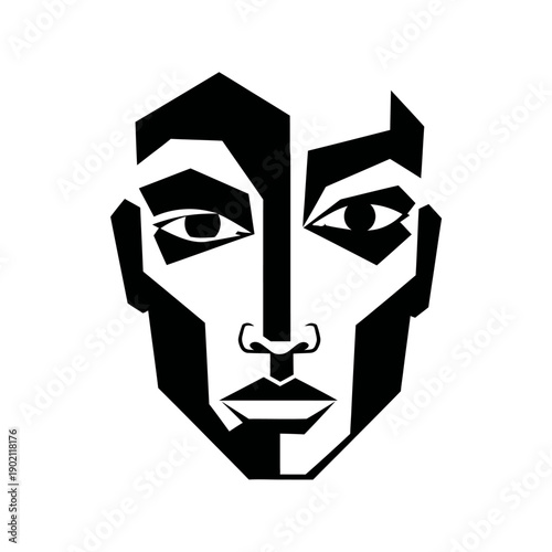 Geometric Face Illustration Black and White Design.