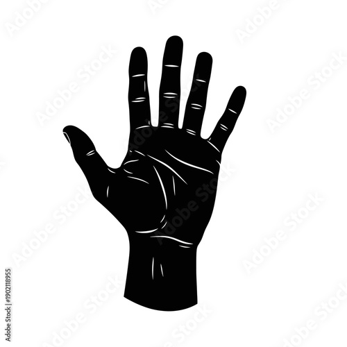 A black silhouette of an open hand with five fingers spread wide against a white background.