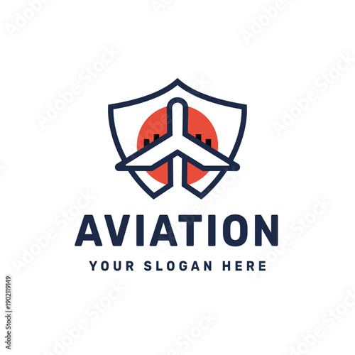 Modern Aviation Shield and Airplane Logo Design