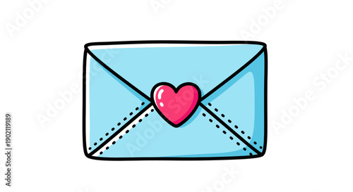 A light blue envelope with a pink heart sticker sealing it shut.