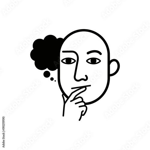 Man Thinking Deeply with Thought Bubble.