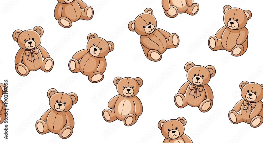 Fototapeta premium A delightful pattern featuring numerous adorable teddy bears in various playful poses against a clean white background.