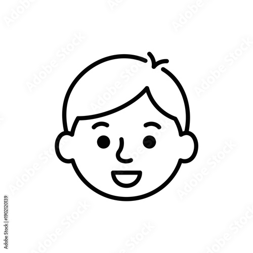 Smiling Cartoon Child Face Simple Illustration.