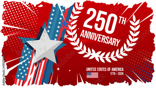 250th anniversary, united states of america, 1776 - 2026, national birthday banner and background with stars, America 250