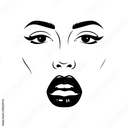 Woman Face Illustration with Bold Lipstick.