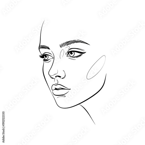 Woman Face Line Art Illustration Portrait.