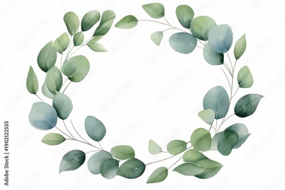 Obraz premium Eucalyptus circle leaf wreath plant dishware.