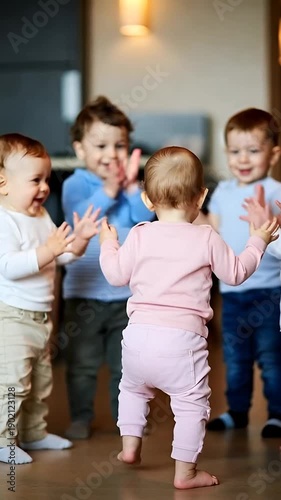 happy babies dancing together
