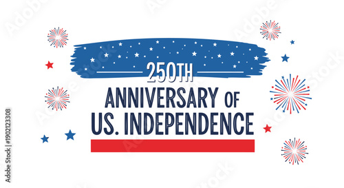 250th US Independence Anniversary logo, patriotic stars and fireworks, vector illustration for banner or poster