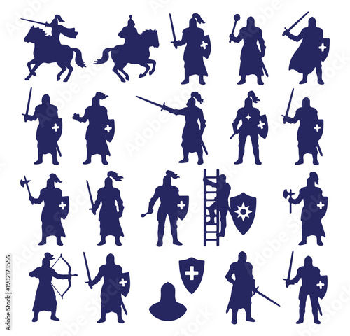 Medieval Knight Silhouette Vector, Warrior Fighter Clipart Graphics, Samurai Soldier Design, Battle Armor Set, Ancient Warrior Pack, Historical Knight Collection, Combat Fighter Bundle

