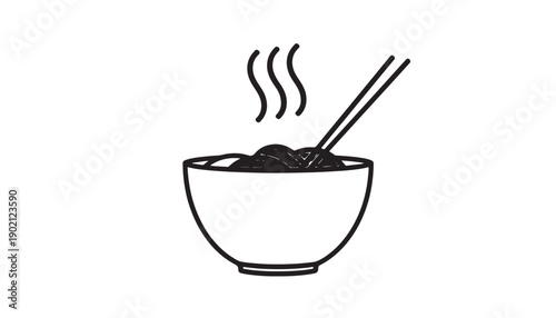 Hot food bowl silhouette vector illustration with chopsticks and rising steam design isolated icon for Asian cuisine meal concepts