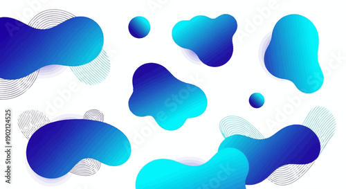 Abstract fluid shapes with blue and cyan gradients on a white background, creating a modern and dynamic visual.