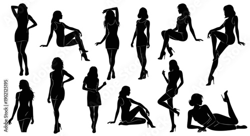 Collection of Silhouettes of Women Posed in Various Fashionable Stances.
