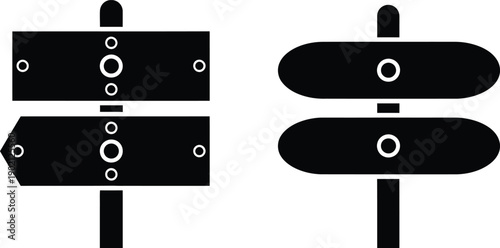 Set of two different direction signs with circles on a pole on a white background