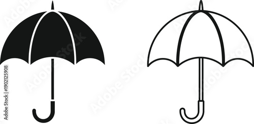 Essential Weather Protection Icons Stylish Black and Outline Umbrellas for Rain Forecasts and Seasonal Design Elements