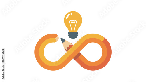 A creative vector graphic of an infinity symbol made with a pencil and lightbulb