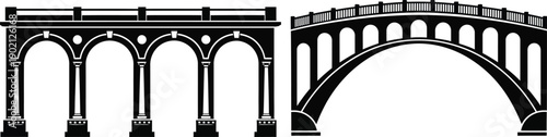 Two Arched Bridges Silhouette in Black and White Classic Engineering Icon Set