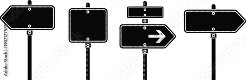 Collection of Blank Black Road Signs for Navigation and Directional Information