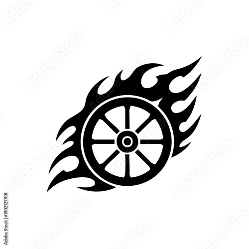Flaming Chariot Wheel Minimalist Black Silhouette Logo