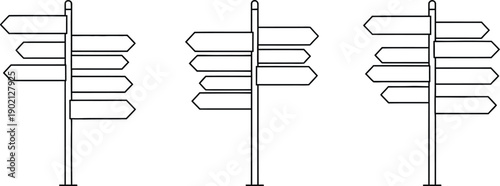 Directional signpost with multiple blank arrows pointing left and right on a pole, infographic element