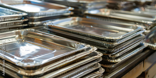 Neatly Stacked Shiny Aluminum Trays