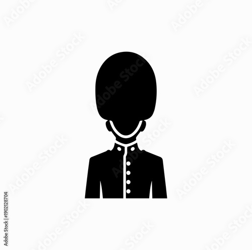 Royal Guard Soldier Silhouette Icon, British Guard with Bears­kin Hat Standing Upright