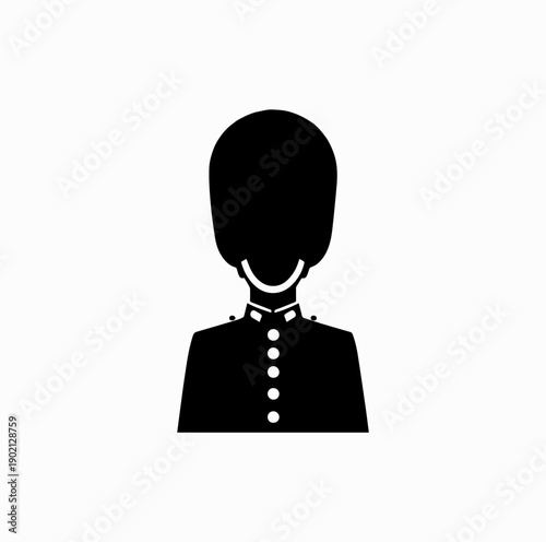 Royal Guard Soldier Silhouette Icon, British Guard with Bears­kin Hat Standing Upright