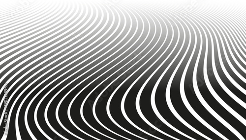 Black and White Wavy Lines Pattern with 3D Illusion Effect. Abstract Striped Textured Background.