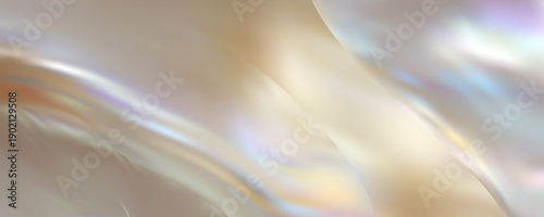 Luxurious ivory textile with golden gradient flows, delicate satin ribbons, and warm neutral tones creating sophisticated abstract elegance. Vector illustration.