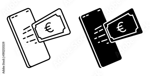 Linear isometric icon. Mobile money transaction through an online payment service. Simple vector isolated on white background