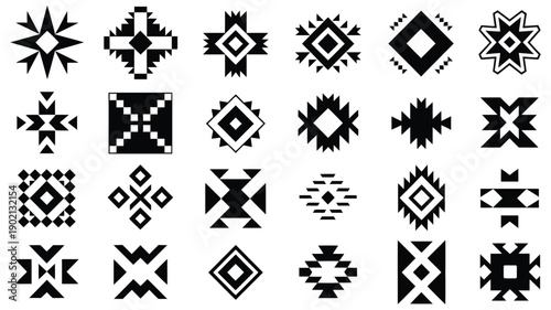 Photos Aztec Navajo Shapes Set Featuring Southwestern Art Symbols, Geometric Tribal Mot
