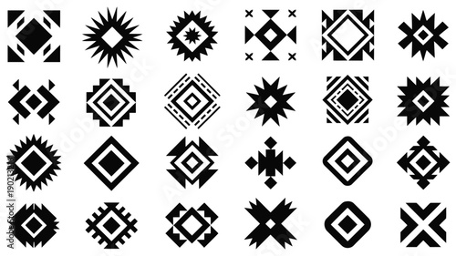Aztec Navajo Shapes Set Featuring Southwestern Art Symbols, Geometric Tribal Motifs, and Decorative Ethnic Elements for Patterns, Textiles, Branding, Posters, and Graphic Design