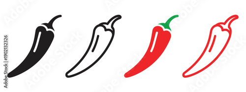Hot natural chili pepper symbols, red spicy chili peppers, fiery and hot vector illustration for design.