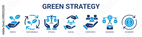 Green Strategy web banner icon vector illustration concept with icon of green, sustainable, ethical, social, corporate, business, and economy.